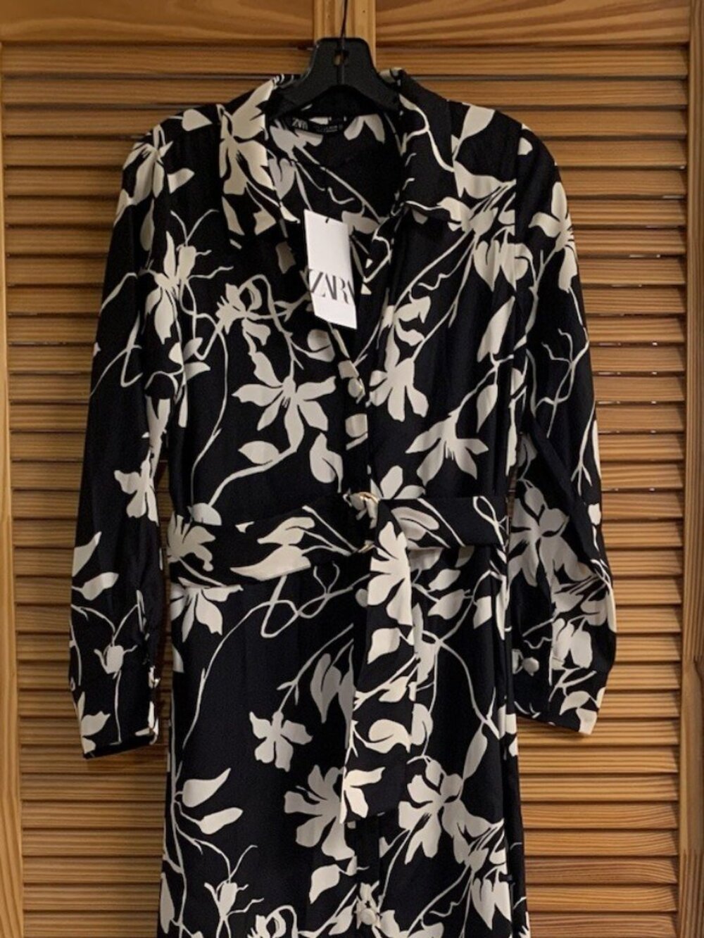 ZARA WOMENS LONG SLEEVES PRINTED SHIRT DRESS BLACK AND WHITE/8691/220 Sz XS/S
